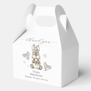 Rustic Winter Bunny Ice Skate Baby Shower Favor Box