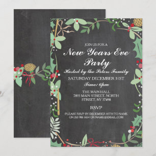 Rustic Winter Chalk Berry New Years Day Eve Invite