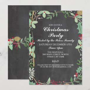 Rustic Winter Chalk Foliage Noël Invitation de fêt