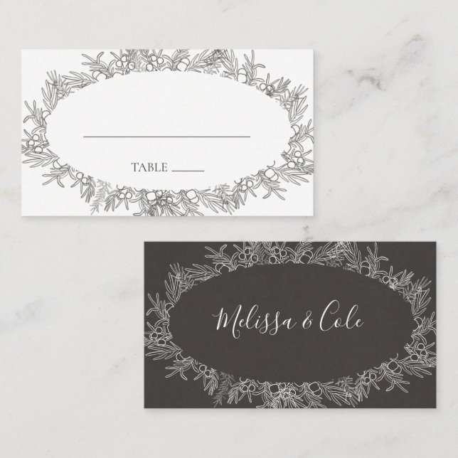 Rustic Winter | Charcoal Flat Wedding Place Card (Front/Back)