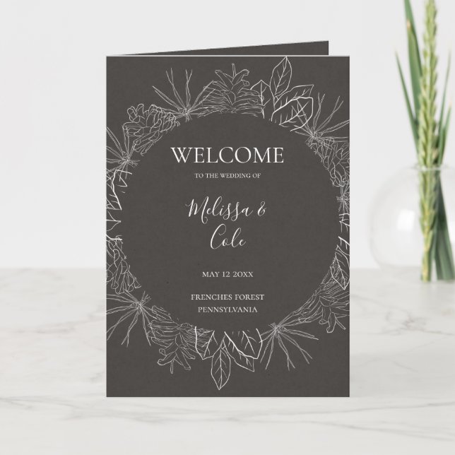 Rustic Winter | Charcoal Folded Wedding Program (Front)