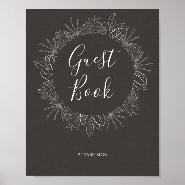 Rustic Winter | Charcoal Guest Book Sign (Front)