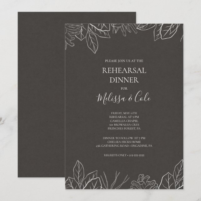 Rustic Winter | Charcoal Rehearsal Dinner Invitation (Front/Back)