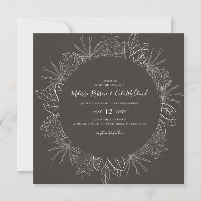Rustic Winter | Charcoal Square Wedding Invitation (Front)