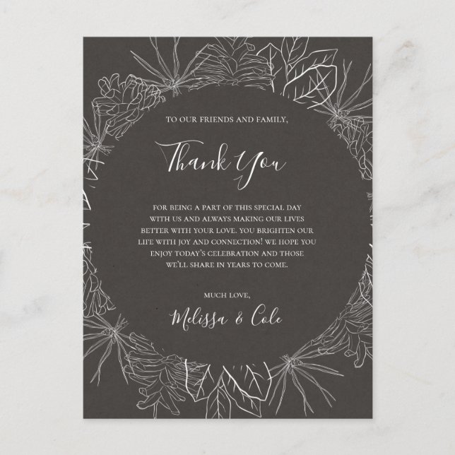 Rustic Winter | Charcoal Thank You Reception Card (Front)