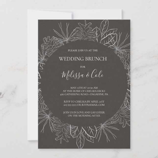 Rustic Winter | Charcoal Wedding Brunch Invitation (Front)