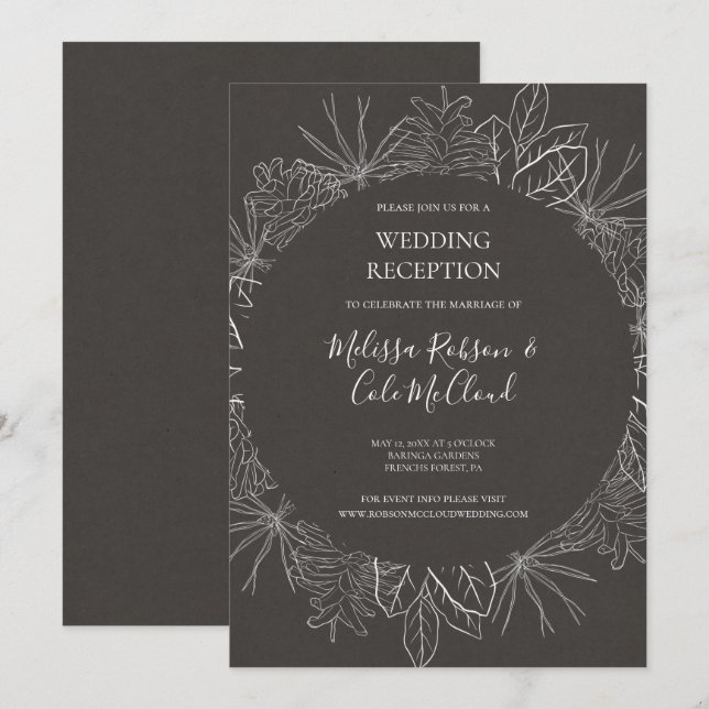 Rustic Winter | Charcoal Wedding Reception Invitation (Front/Back)