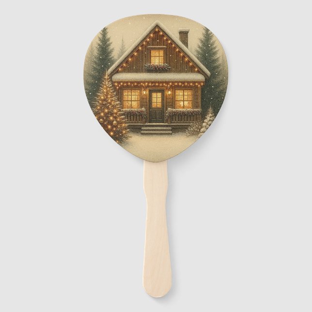 Rustic, winter/Christmas cabin Hand Fan (Front)
