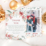 Rustic Winter Christmas Floral Photo Wedding Thank You Card<br><div class="desc">Express heartfelt gratitude to your guests with this charming rustic winter floral wedding thank you card. Featuring a hand-painted botanical wreath in soft pink, red, and green, this design combines elegance with a seasonal touch. The front displays your personalized "Thank You" message, while the back features a full-page photo, perfect...</div>