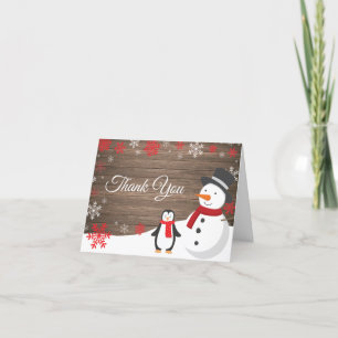 Rustic Winter Christmas Holiday Red Snowflake Thank You Card