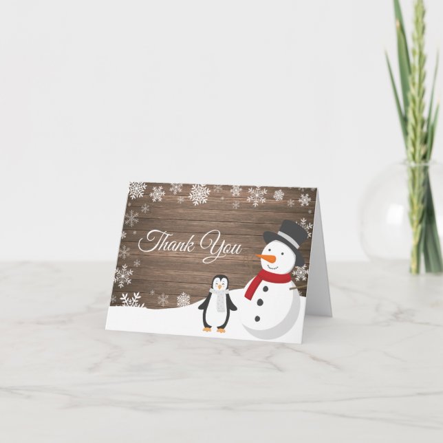 Rustic Winter Christmas Holiday Snowflake Thank You Card (Front)