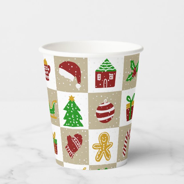 Rustic Winter Christmas Snow pattern  Paper Cups (Front)
