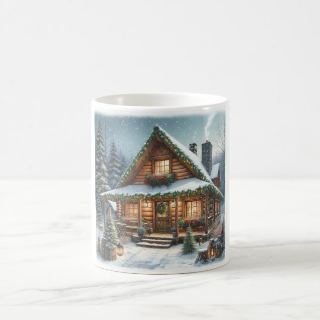 Rustic Winter/Christmas snowy cabin Coffee Mug (Center)
