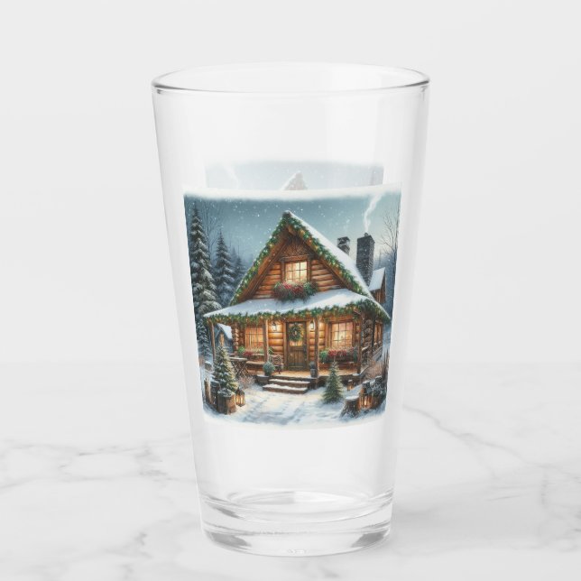 Rustic Winter/Christmas snowy cabin Glass (Front)