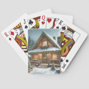 Rustic Winter/Christmas snowy cabin Playing Cards