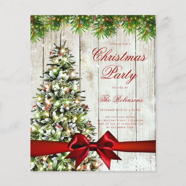 Rustic Winter Christmas Tree Invite Program Menu (Front)