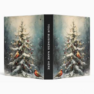 Rustic Winter Christmas Tree Snowy Red Birds Binder