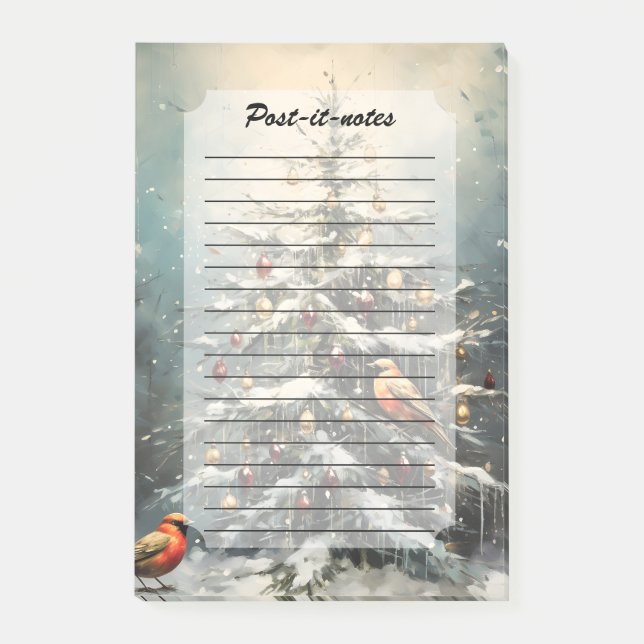Rustic Winter Christmas Tree Snowy Red Birds  Post-it Notes (Front)