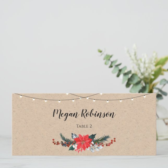 Rustic Winter Christmas Wedding Place Card (Standing Front)
