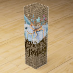 Rustic Winter Composition Christmas Wine Box<br><div class="desc">Zig zag stitched burlap background with winter holiday watercolor foliage and presents create a festive rustic composition</div>