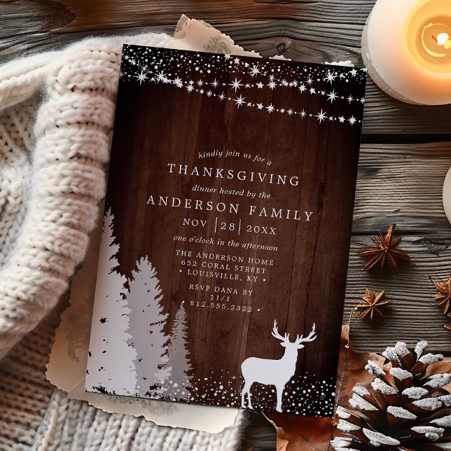Rustic Winter Deer Woodland Thanksgiving Dinner Invitation (Creator Uploaded)