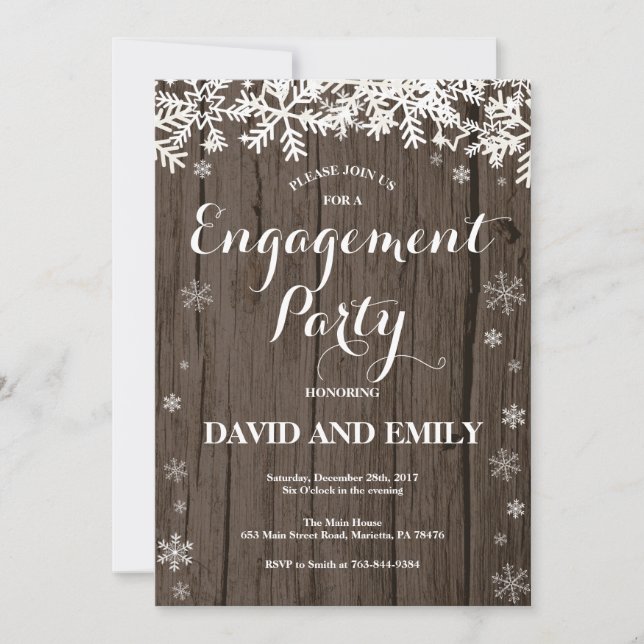 Rustic Winter Engagement Party Invitation (Front)