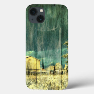 Rustic winter evergreen old barnwood cottage cabin iPhone 13 case