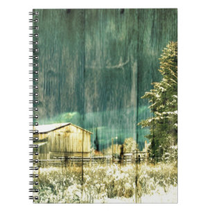 Rustic winter evergreen old barnwood cottage cabin notebook