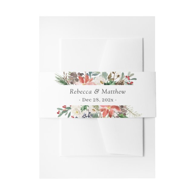 Rustic Winter Floral Berries Pine Cone Wedding Invitation Belly Band (Front Example)