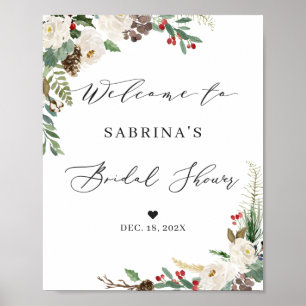 Rustic Winter Floral Bridal Shower Welcome Sign