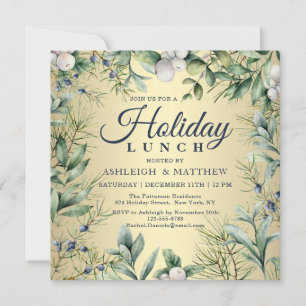 Rustic Winter Floral Christmas Holiday Lunch Invitation