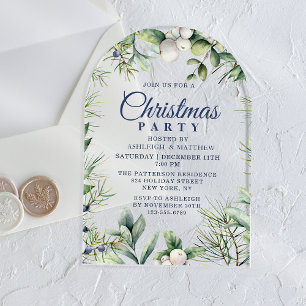 Rustic Winter Floral Christmas Party Acrylic Invitations