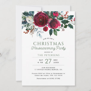 Rustic winter floral housewarming Christmas party Invitation