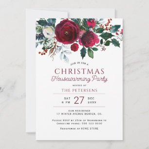 Rustic winter floral housewarming Christmas party Invitation