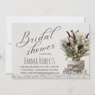 Rustic Winter Floral Jar Linen Bridal Shower Invitation