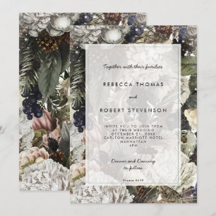 rustic winter florals holiday wedding invitation