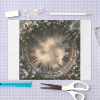 Rustic Winter Foliage Clock Face Tissue Paper