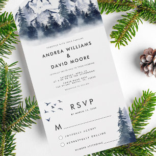 Rustic Winter Forest All in One Blue Wedding All In One Invitation