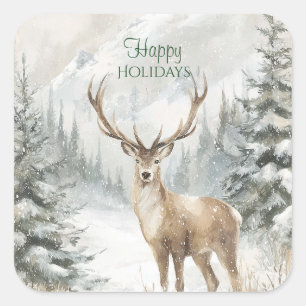 Rustic Winter Forest Deer Square Sticker