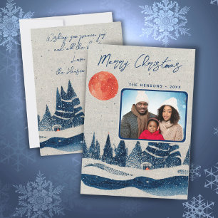 Rustic Winter Forest Moon Family Photo Christmas Holiday Card