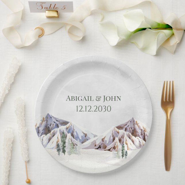 Rustic Winter Forest Mountain Wedding Paper Plate (Wedding)