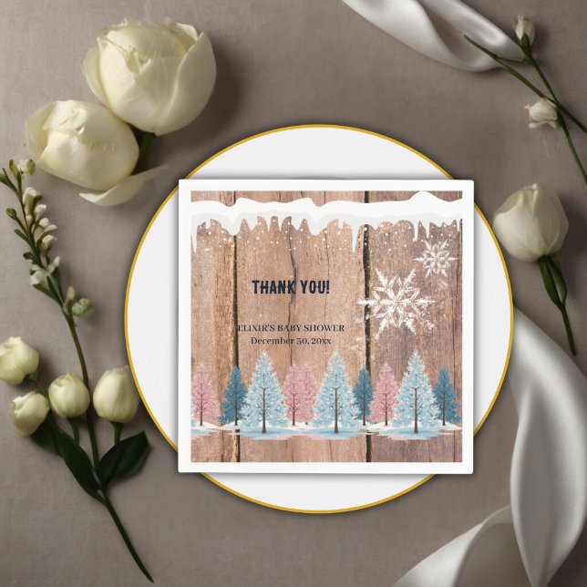 Rustic Winter Forest Pine Trees Baby Shower Napkin (Creator Uploaded)