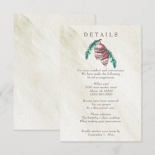 Rustic Winter Forest Woodland Pine Cone Wedding Enclosure Card (Front/Back)