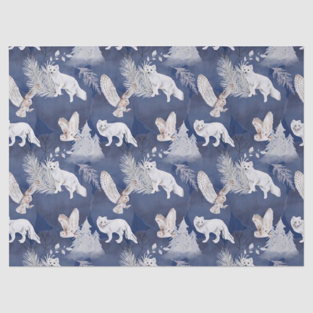  Rustic Winter Fox & Owl Christmas Gift   Tissue Paper (Front)