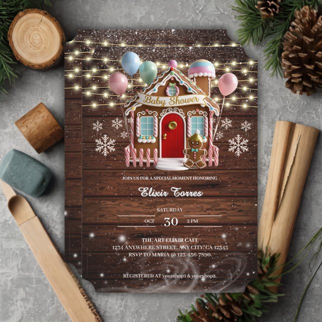 Rustic Winter Gingerbread House Baby Shower Invitation (Creator Uploaded)