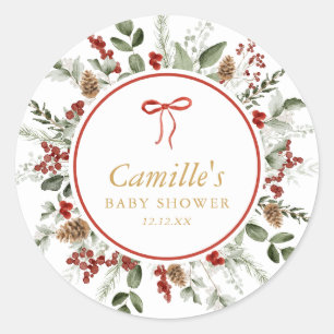 Rustic Winter Greenery Baby Shower Classic Round Sticker