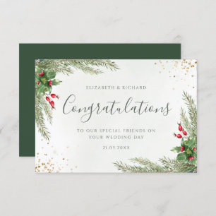 Rustic Winter Greenery Berries Pine Cone Wedding Card