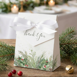 Rustic Winter Greenery Berries Pine Cone Wedding Favor Box