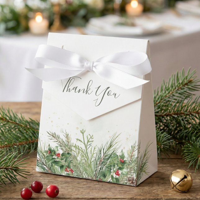 Rustic Winter Greenery Berries Pine Cone Wedding Favor Box (Creator Uploaded)