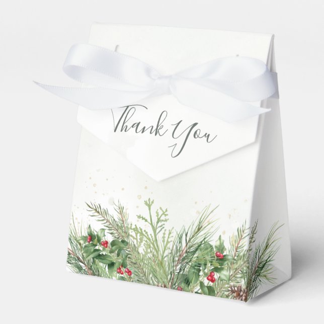 Rustic Winter Greenery Berries Pine Cone Wedding Favor Box (Front Side)